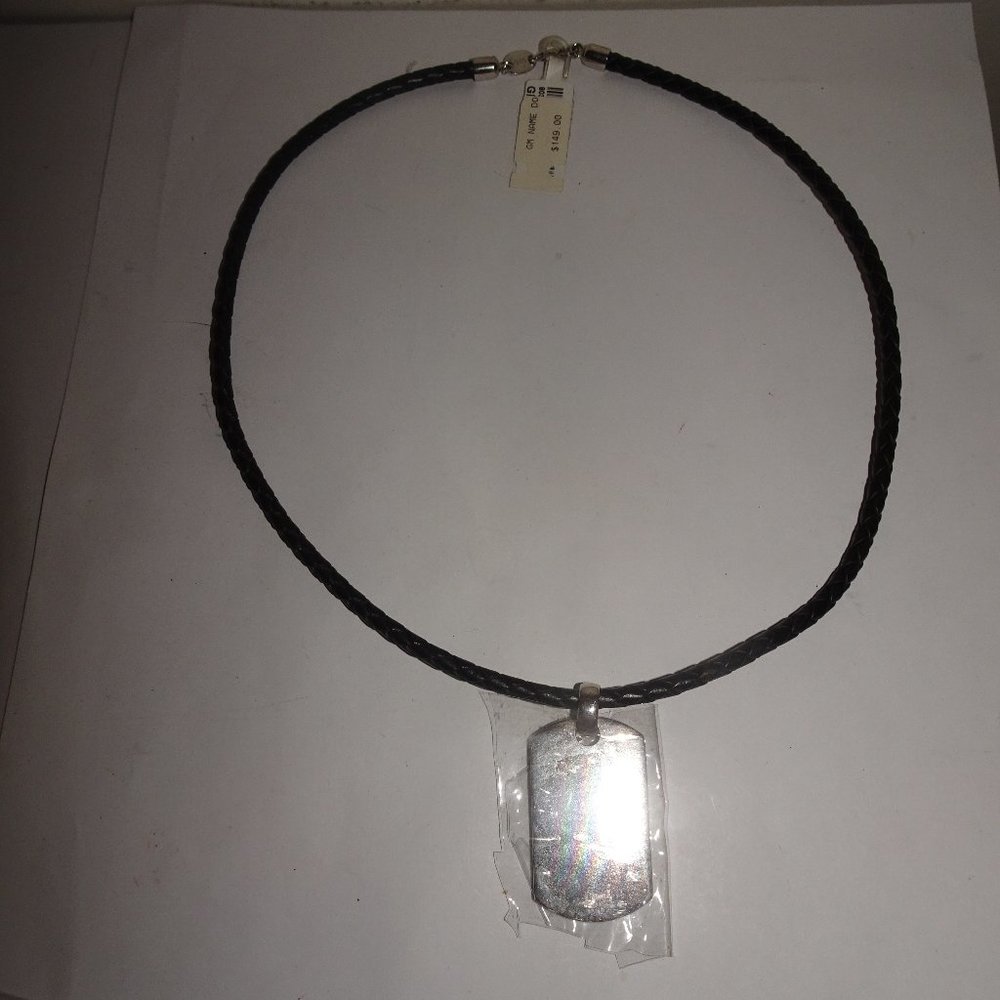 GM 925 SS Dog Tag Leather Corded Necklace